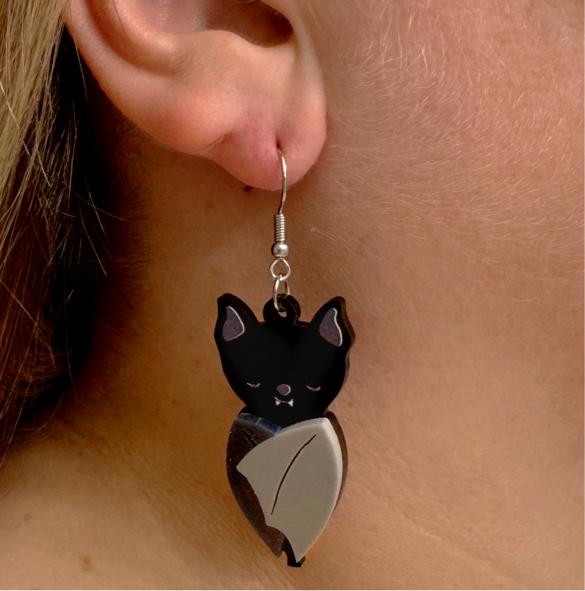 Sleepy Bat Earrings Halloween Spooky Cute Gift