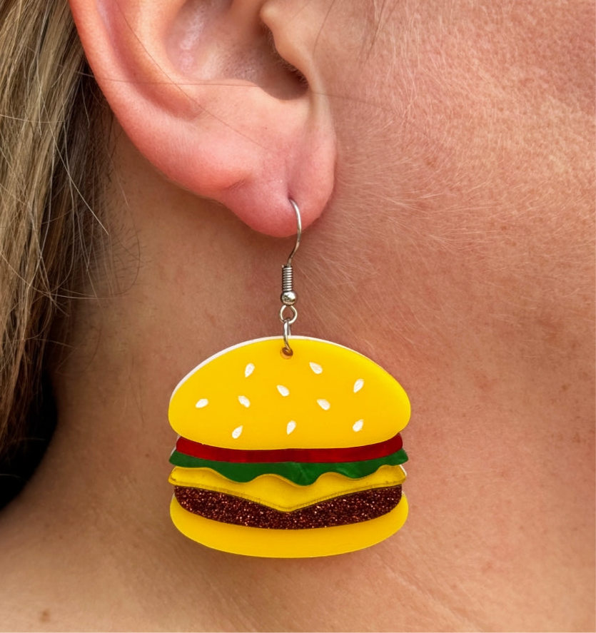 Burger Food Earrings Funny Cute Gift