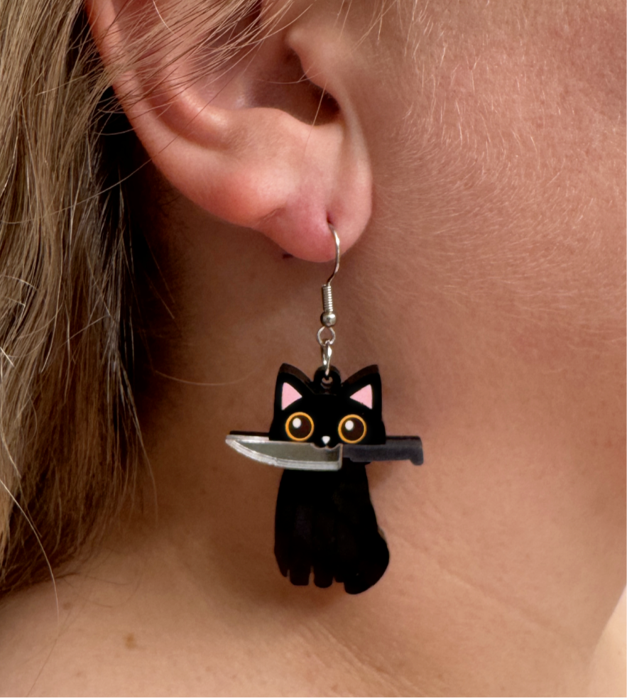 Cat Knife Earrings Halloween Spooky Gift