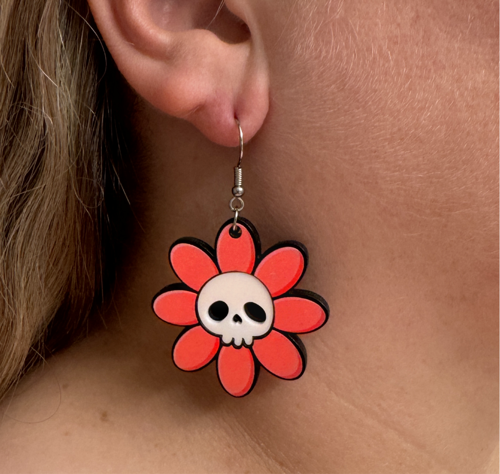 Flower Skull Earrings Halloween Spooky Gift
