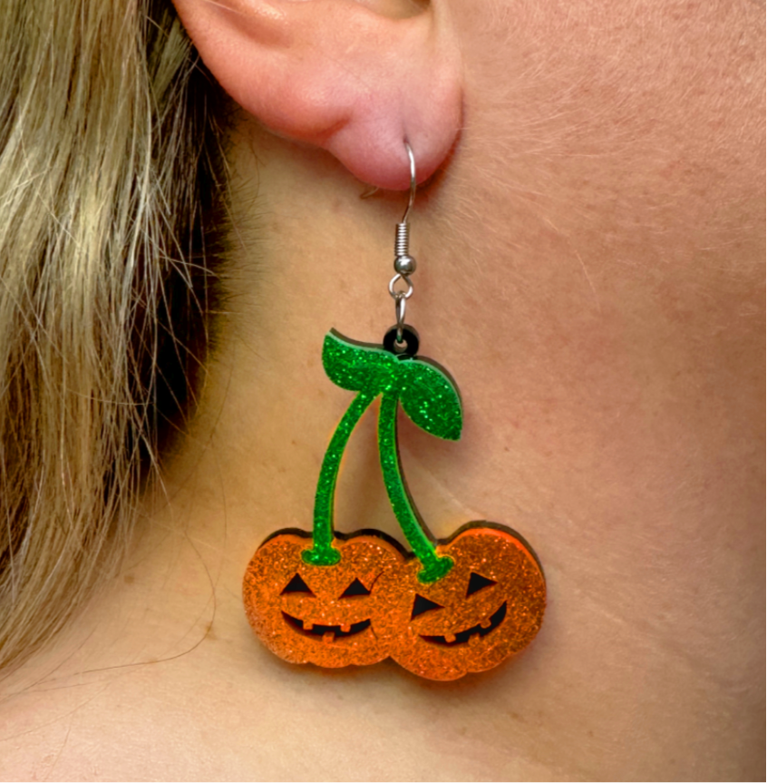 Cherry Pumpkin Earrings Halloween Spooky Gift