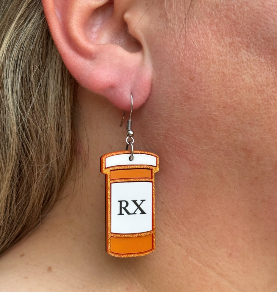 Prescription Pill Bottle RX Earrings Cute Funny Gift