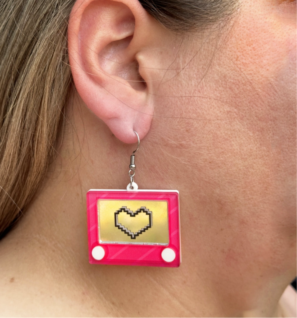 Etch A Sketch Earrings 90s Nostalgia Retro Cute Gift