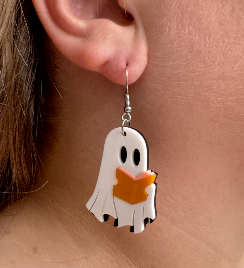 Ghost Books Earrings Reading Halloween Spooky Gift