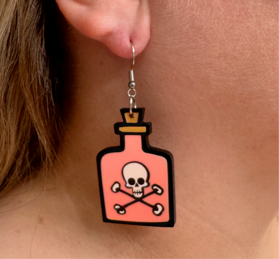 Pink Poison Earrings Halloween Spooky Cute Gift