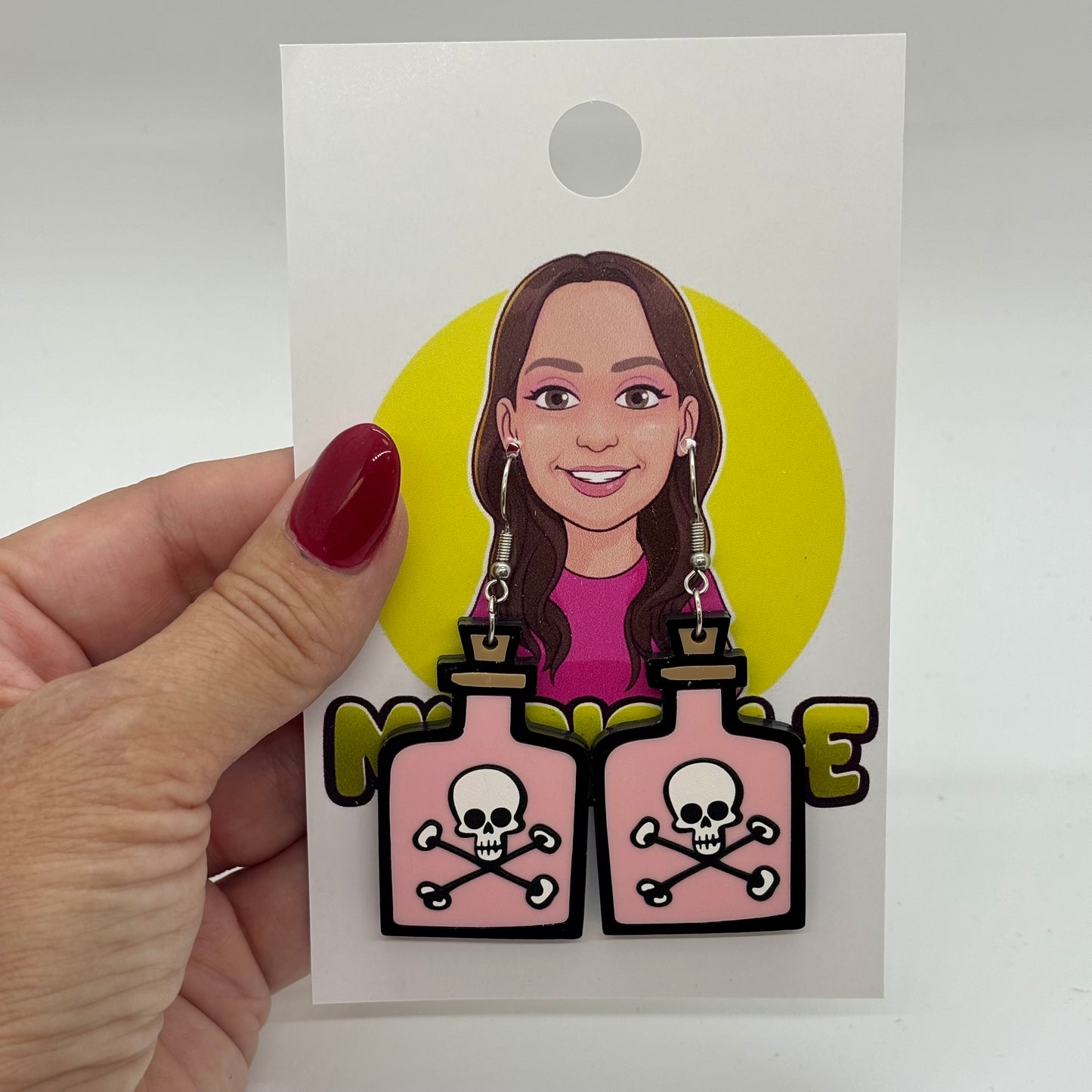Pink Poison Earrings Halloween Spooky Cute Gift