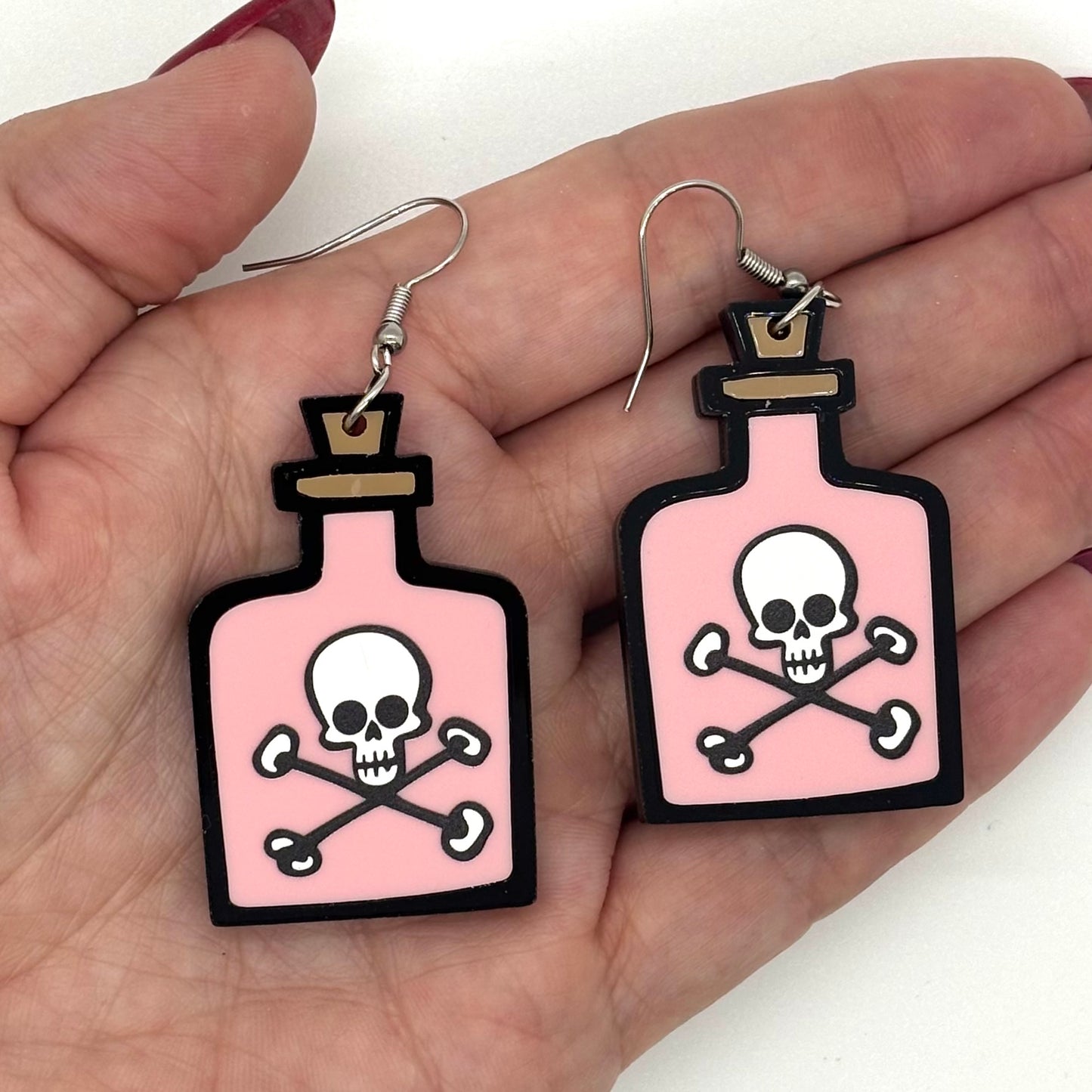 Pink Poison Earrings Halloween Spooky Cute Gift