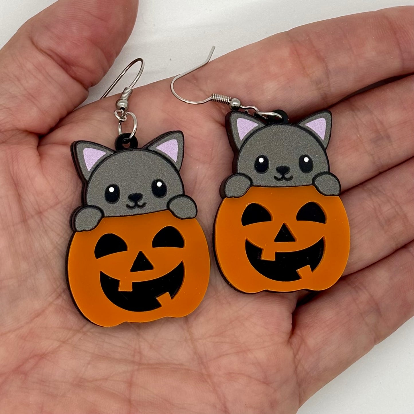 Pumpkin Cat Earrings Halloween Spooky Cute Gift
