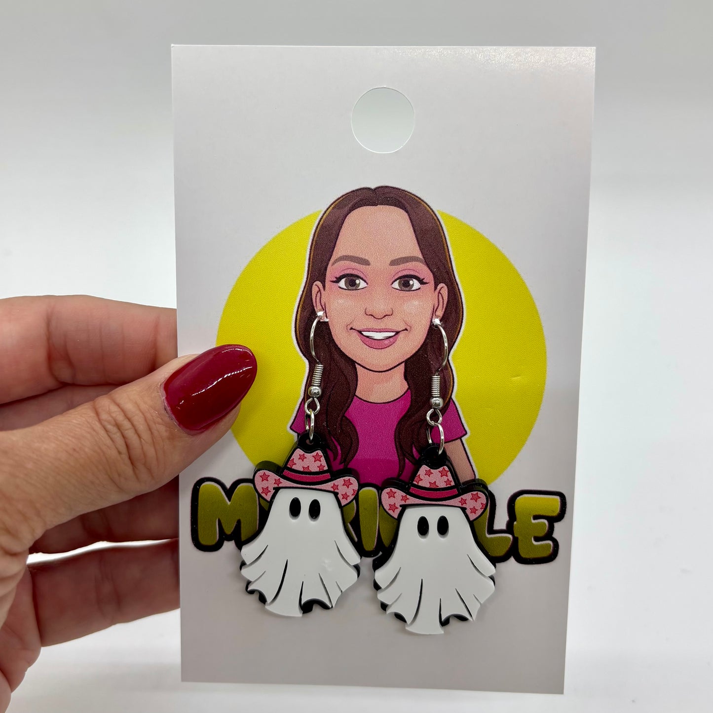 Pink Cowgirl Ghost Earrings Halloween Spooky Cute Gift