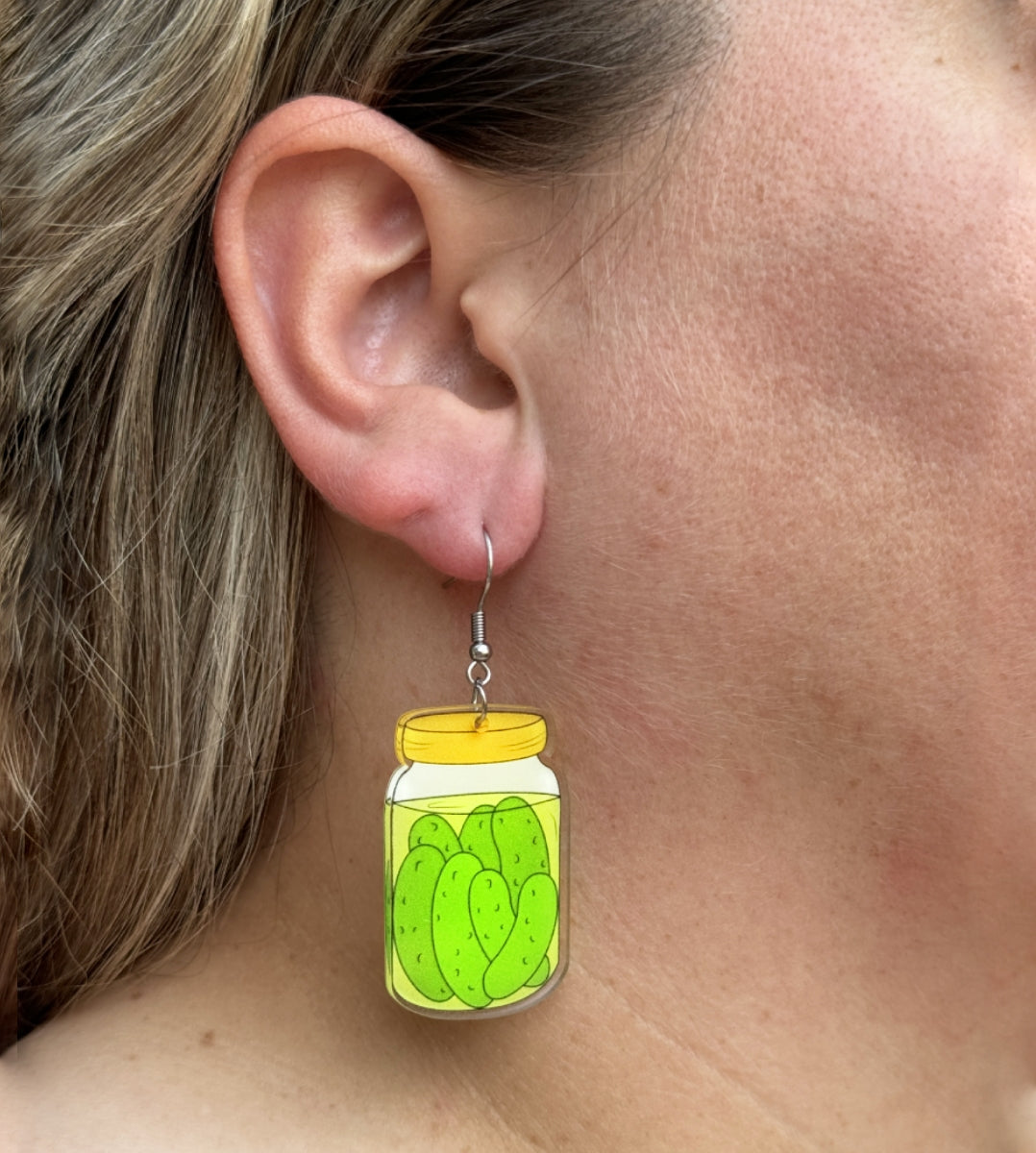 Pickle Jar Earrings Cute Funny Gift
