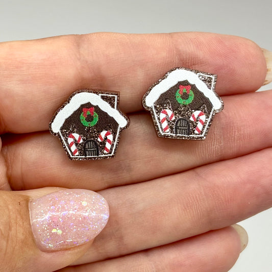 Gingerbread House Holiday Stud Earrings Fun