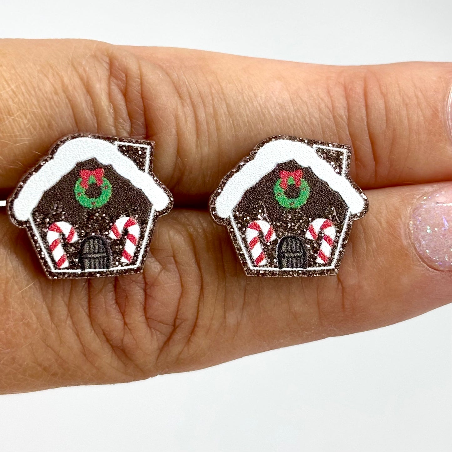 Gingerbread House Holiday Stud Earrings Fun