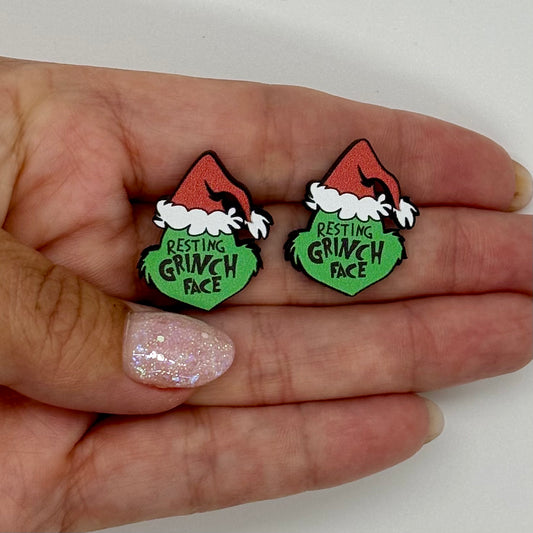 "Resting Grinch Face" Santa Holiday Stud Earrings Fun