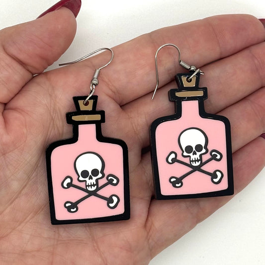 Pink Poison Earrings Halloween Spooky Cute Gift