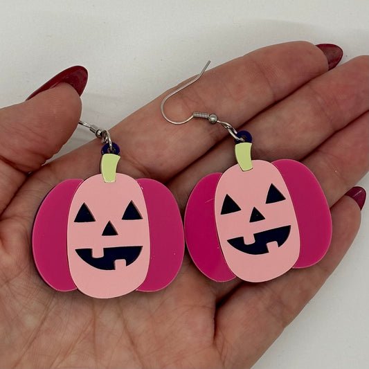 Pink Pumpkin Earrings Halloween Spooky Cute Gift