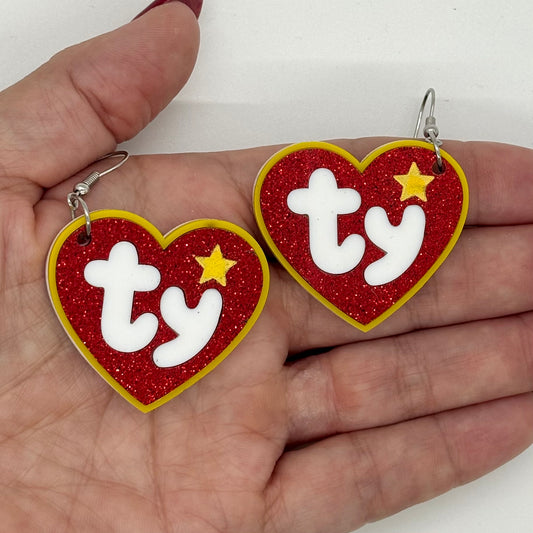 TY Bear Tag Earrings 90s Nostalgia Retro Gift