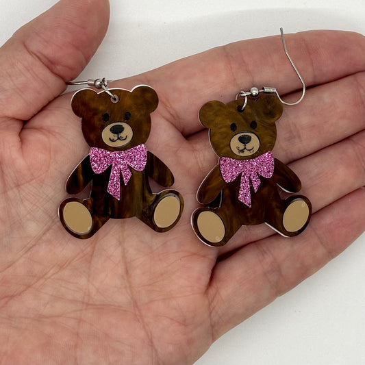 Cute Bow Coquette Teddy Bear Earrings Gift