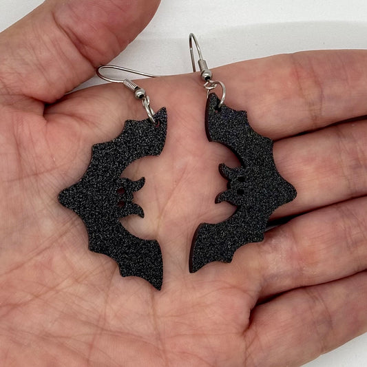Glittery Bats Earrings Halloween Spooky Gift