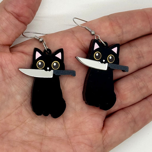 Cat Knife Earrings Halloween Spooky Gift