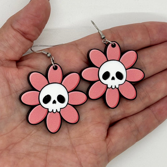 Flower Skull Earrings Halloween Spooky Gift