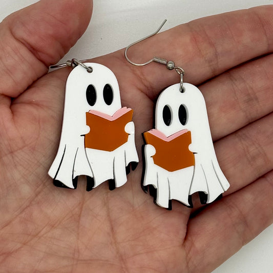 Ghost Books Earrings Reading Halloween Spooky Gift