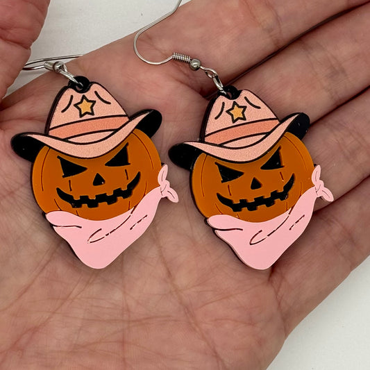 Cowgirl Pumpkin Earrings Halloween Spooky Gift