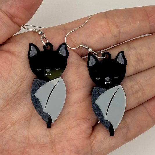 Sleepy Bat Earrings Halloween Spooky Cute Gift