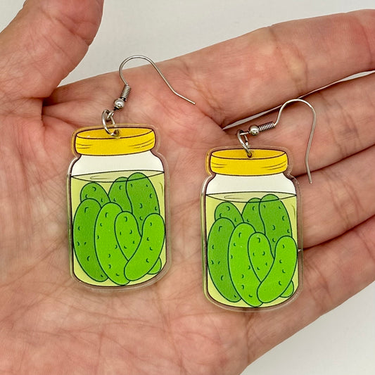 Pickle Jar Earrings Cute Funny Gift